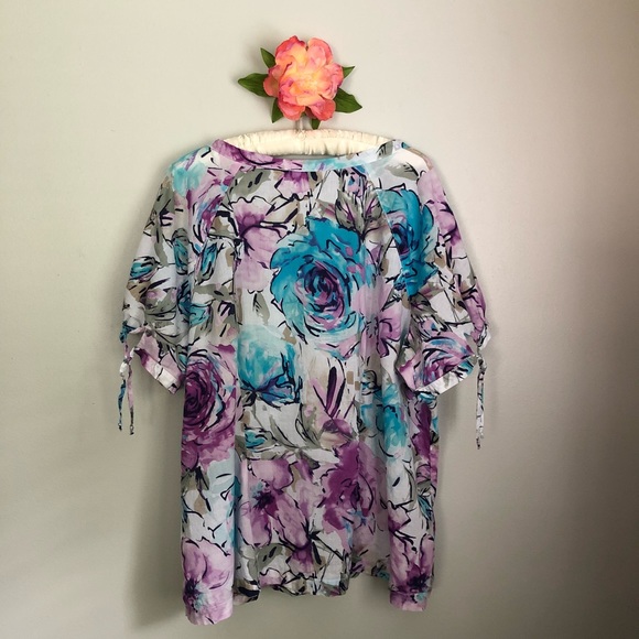 Caribbean Joe Blouse Floral Print Plus Size 2X - Picture 2 of 4